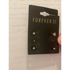 Forever 21 Womens Stud Earrings 2 Pair Gold and Black with Jewel